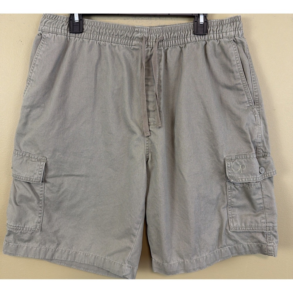 Vintage OP Ocean Pacific Green Cargo Shorts Men's Large 9" Inseam Drawstring